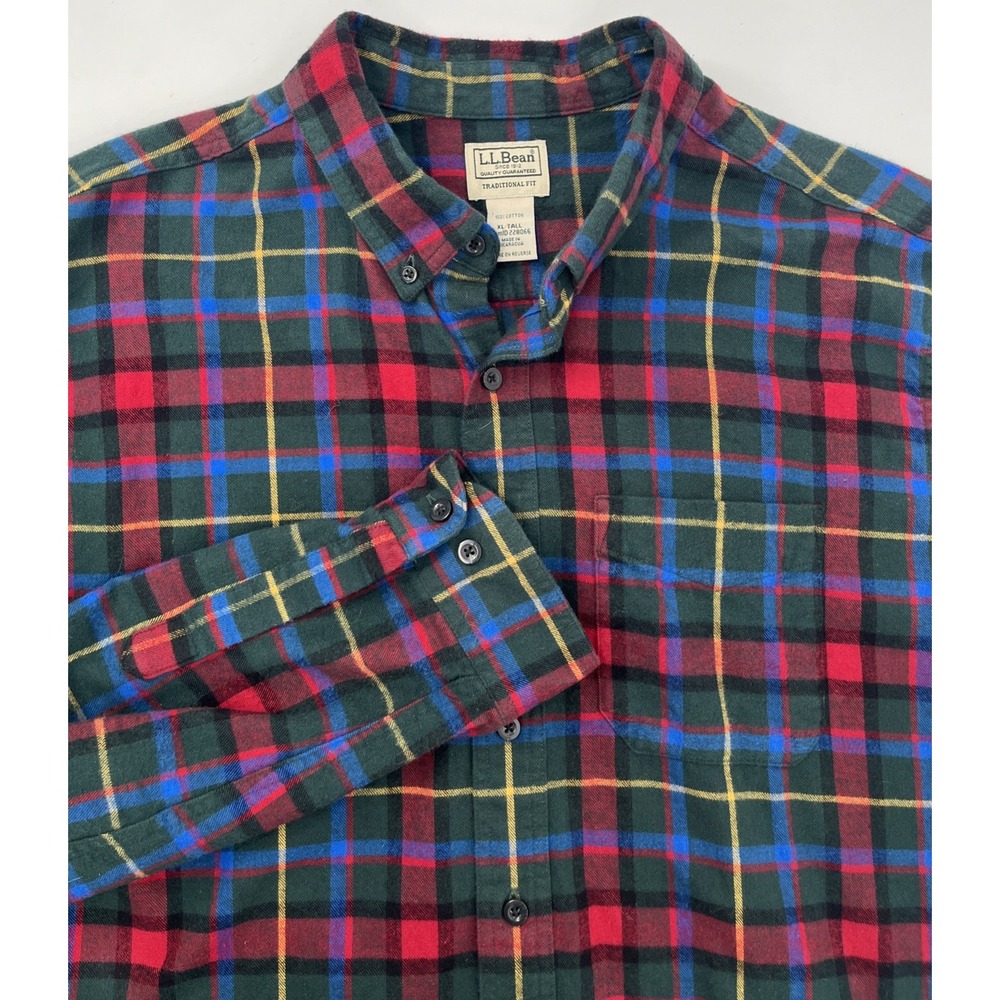LL Bean Mens Button Up Plaid Flannel Shirt Size XL Tall Cotton Hiking Cozy